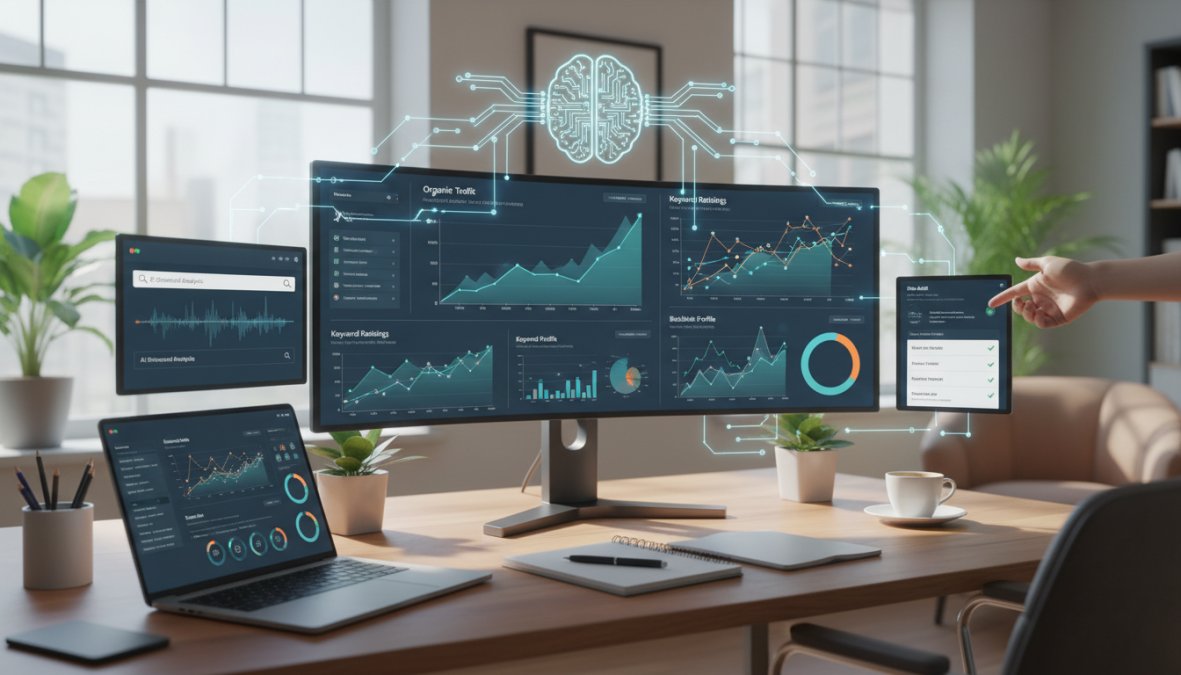 Search Atlas dashboard showing AI search visibility metrics