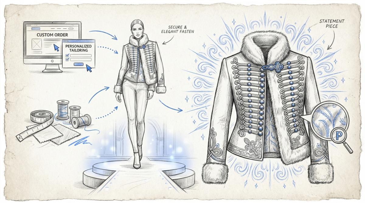 Diagram showing body measurements for a custom hussar jacket