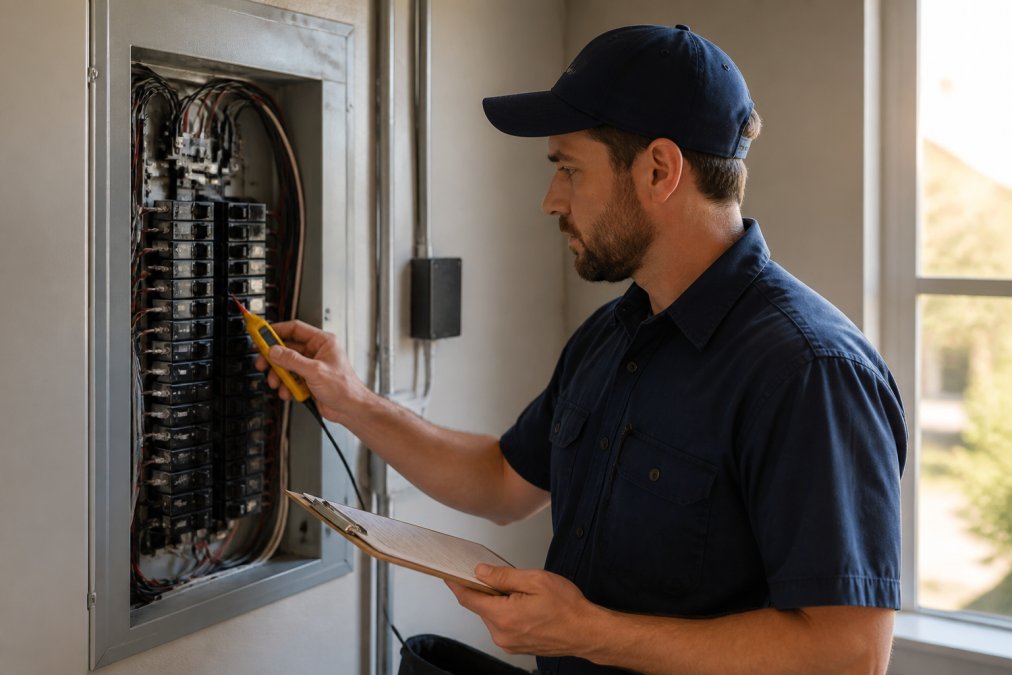 Electrician inspecting a home panel while evaluating limric alternatives for reliable power in Charleston.