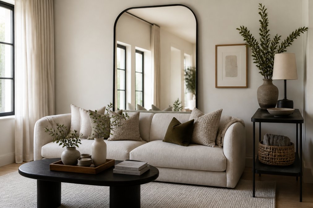 Infographic showing design steps for the best luxury home decor alternatives for small spaces in a living room