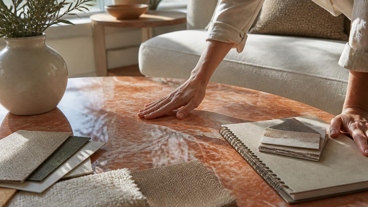 Infographic illustrating the key quality markers to inspect when selecting luxury stone furniture and fabrics.