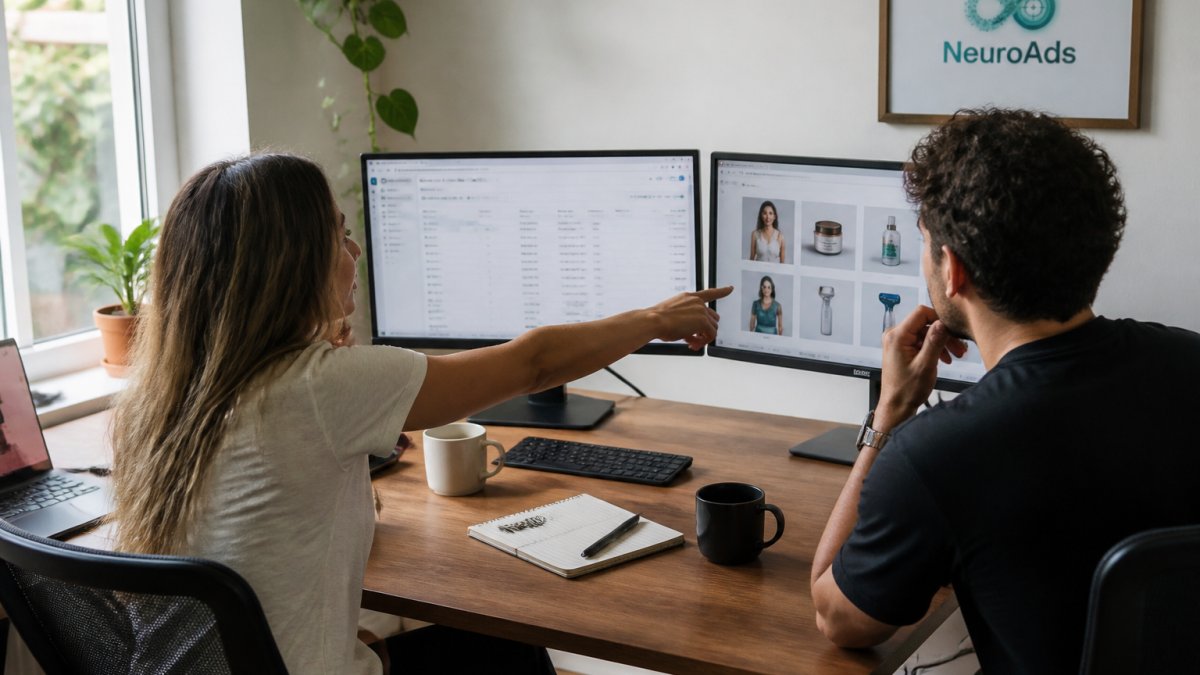 Founder and media manager reviewing cross-channel ad data on monitors as a top alternative to Madgicx tools.