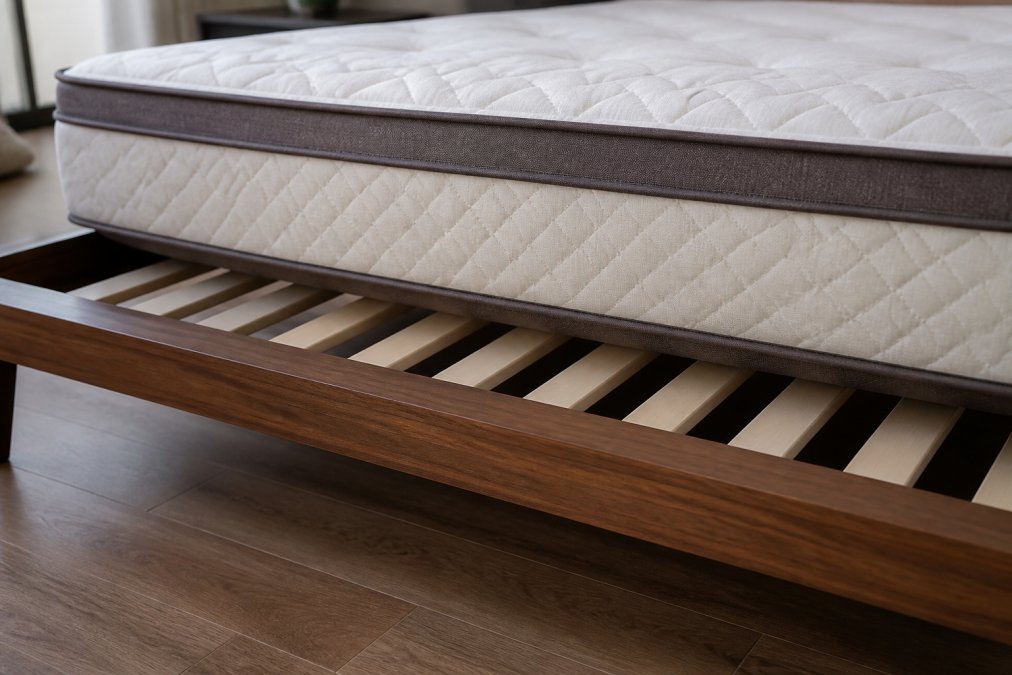 Diagram highlighting proper slat spacing for mattresses for platform beds to ensure support