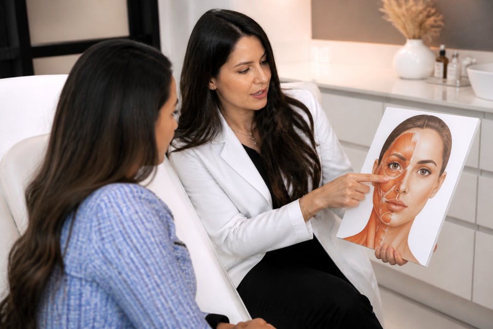 Licensed professional reviewing facial anatomy with a patient at the best medical spa for botox consultation.