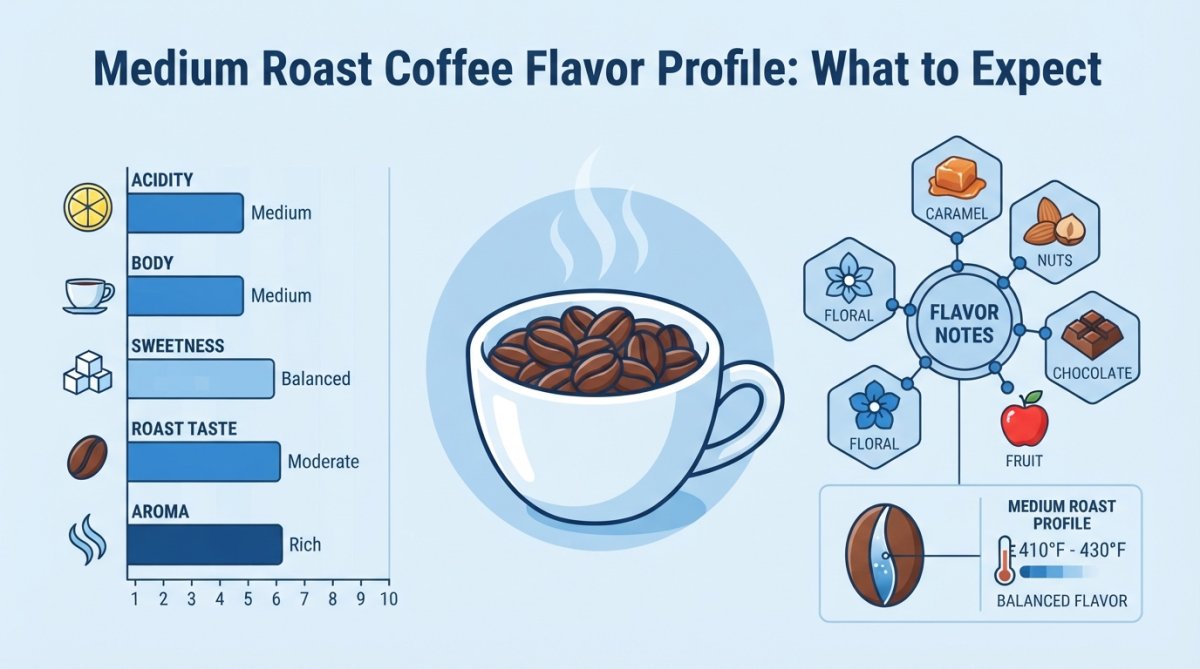 Professional illustration showing medium roast coffee beans
