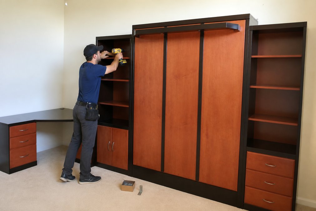 Professional illustration showing murphy bed installation services