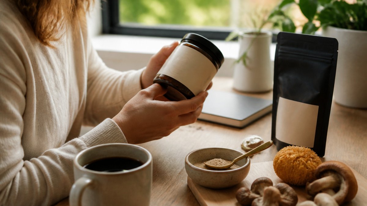 Professional working at a tidy desk with a steaming mug of coffee in bright morning light