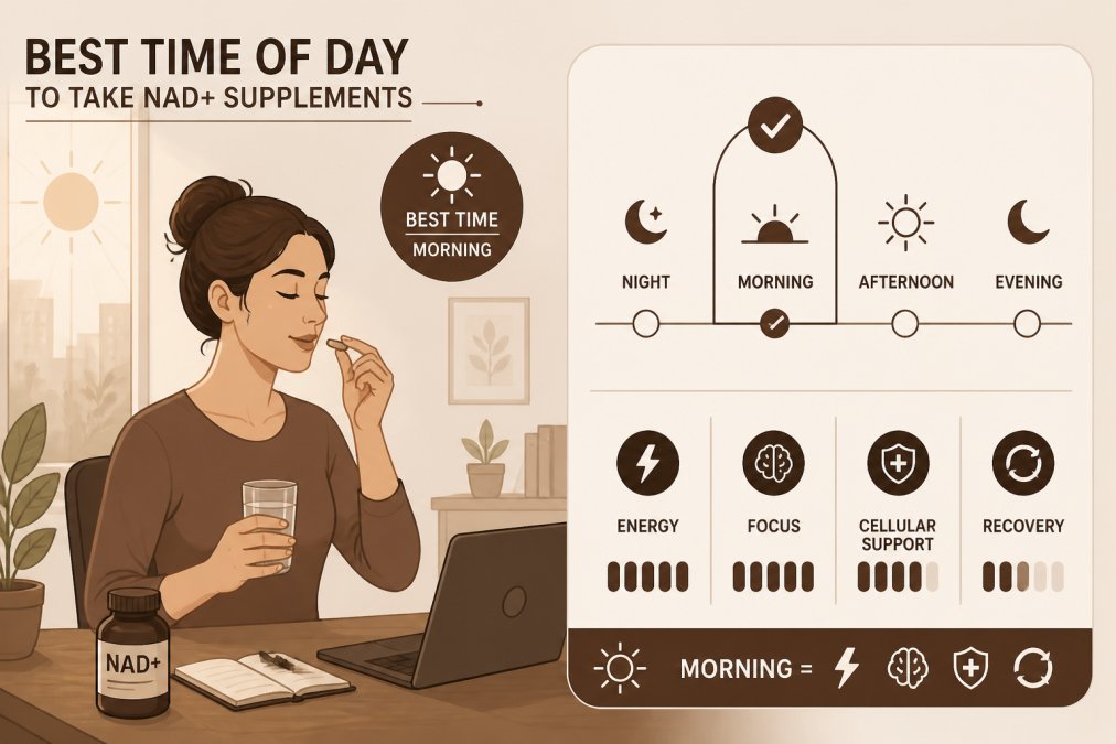 Best NAD+ Supplement 2026: Top Picks Reviewed 2 Person taking a supplement with a glass of water at their desk in morning sunlight, showing a natural daily wellness routine