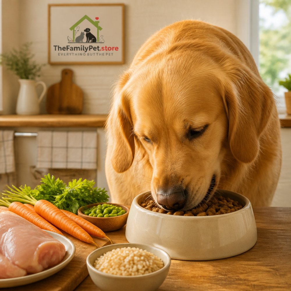 Infographic showing the nutritional components and dietary benefits of natural kibble for dogs