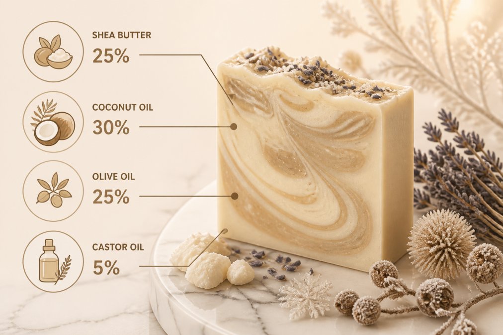 Professional illustration showing Close for best natural soap for dry winter skin