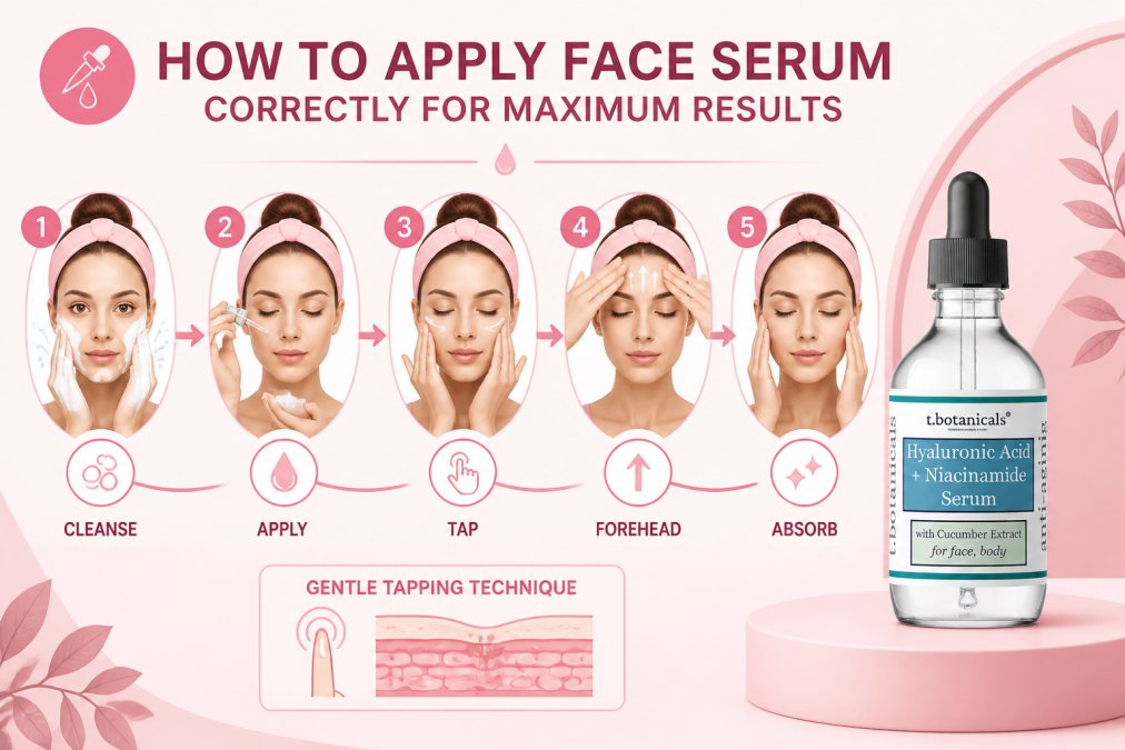 Woman's hands demonstrating gentle tapping application technique on clean face, showing fingertip contact with cheeks and forehead, with natural morning light illuminating the application process