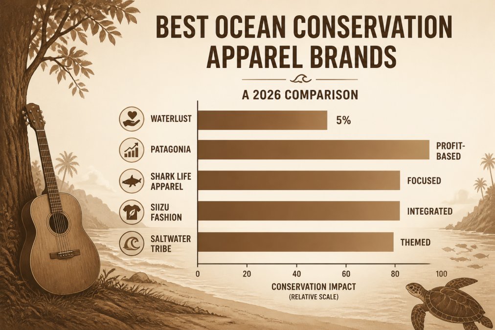 Bar chart comparing donation models and focus areas of top ocean conservation apparel brands