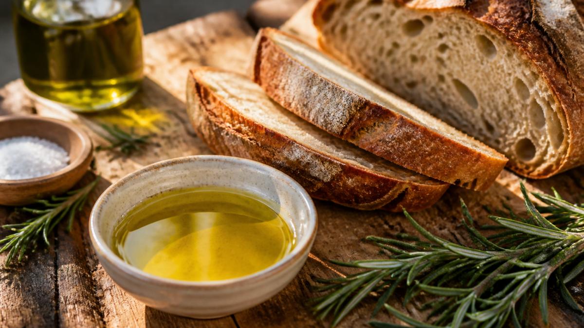 Infographic illustrating the step-by-step process of pairing fresh sourdough bread with quality olive oil