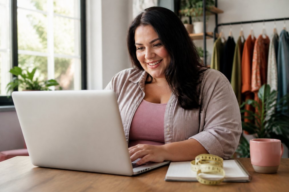 Infographic flowchart showing the process for finding the best online boutiques for plus size clothing
