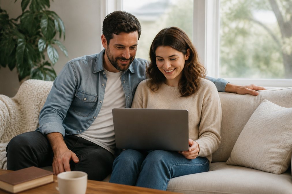 Professional illustration showing couple and sitting and together concepts for christian marriage programs