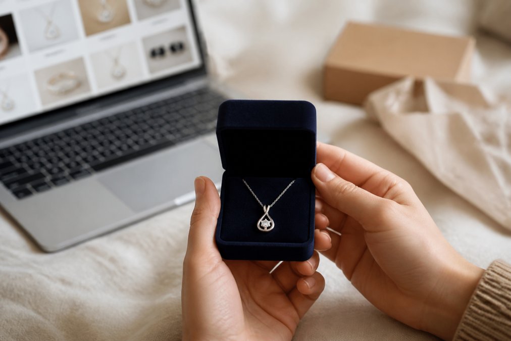 Infographic checklist for evaluating online jewelry stores before buying a gift