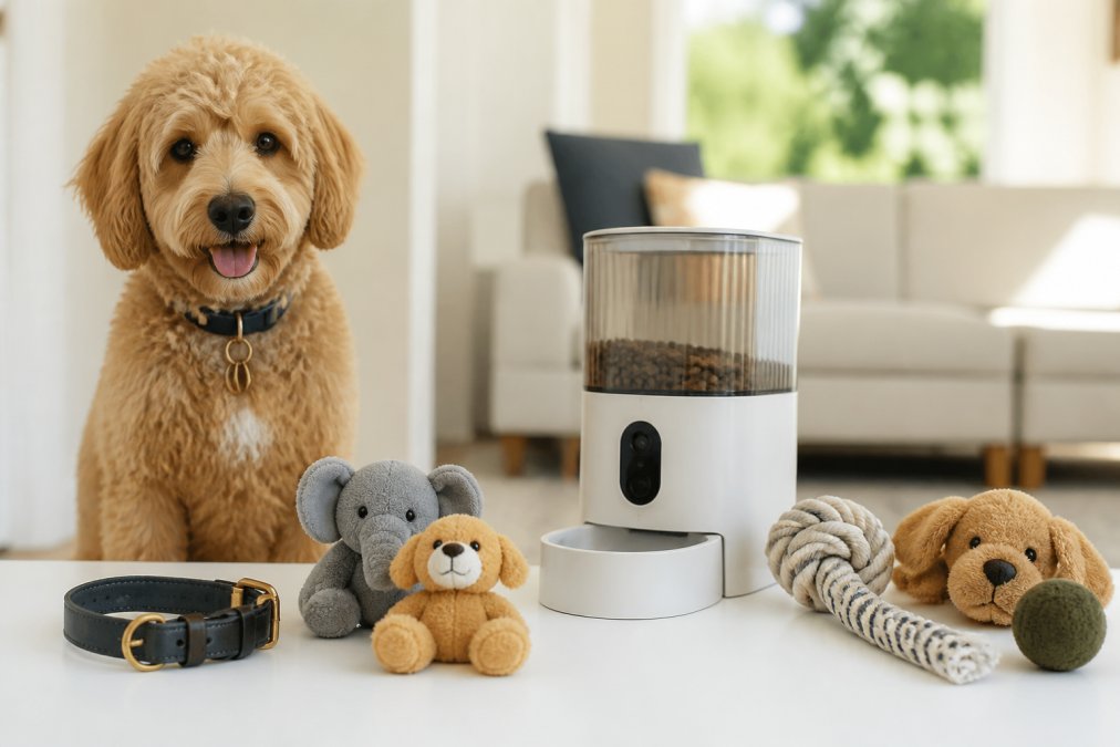 Professional illustration showing happy and dog and sitting concepts for best online store for premium pets