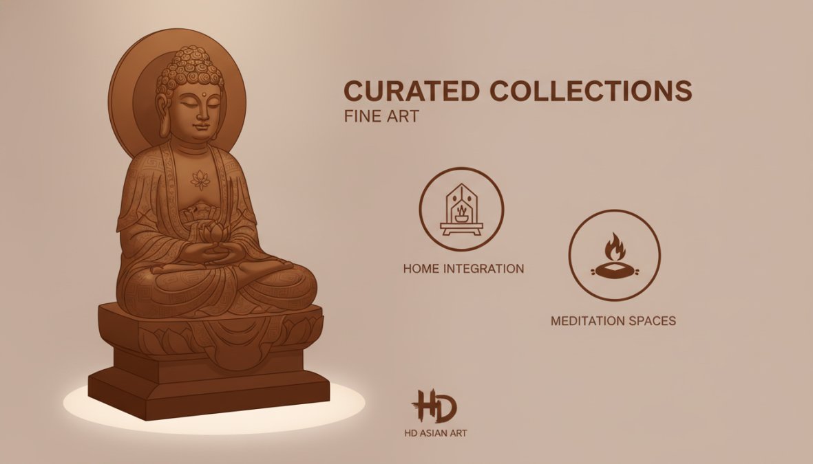 Close-up of intricate Buddhist statue showing fine gold leaf detailing and carved facial features with museum-quality lighting highlighting craftsmanship