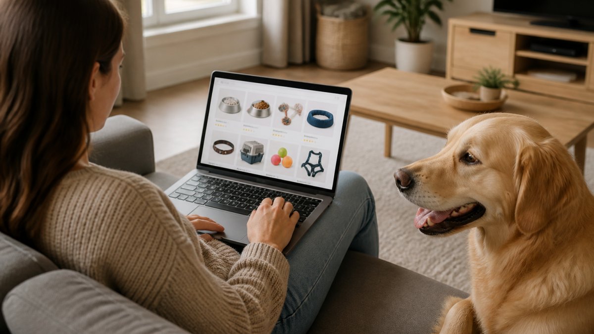 Infographic showing the key features to look for when choosing an online store for pet supplies