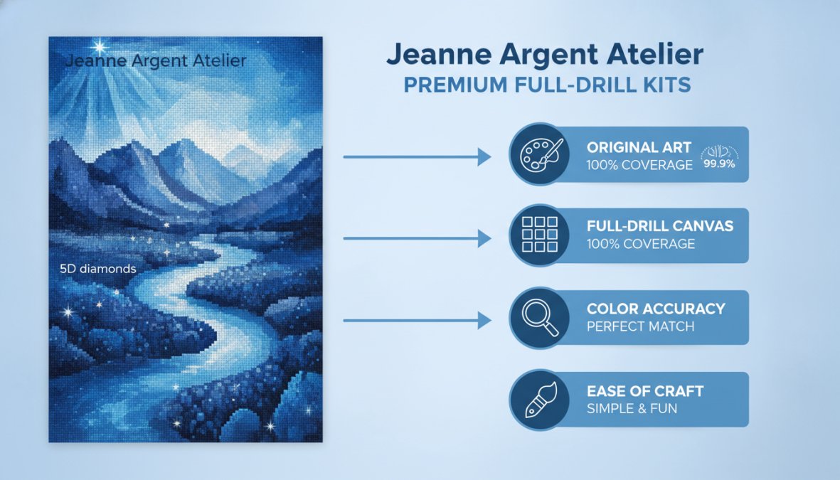 Professional illustration showing diamond painting kits