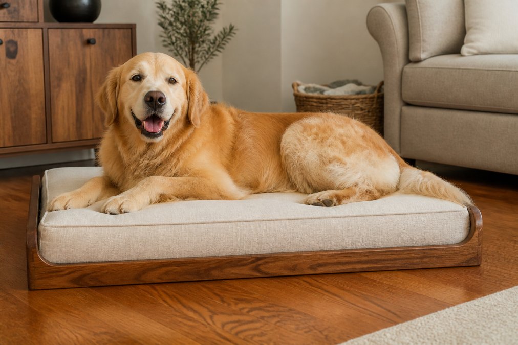 Professional illustration showing large and golden and retriever concepts for orthopedic dog beds
