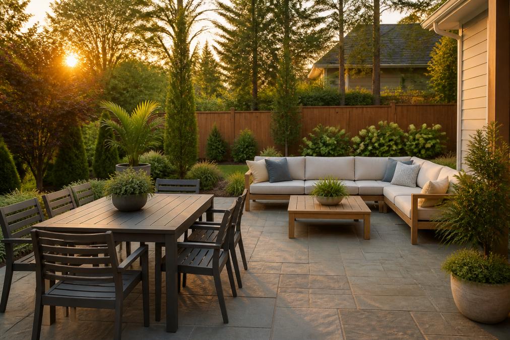 Infographic illustrating the step-by-step process for creating a balanced and cohesive outdoor living space.