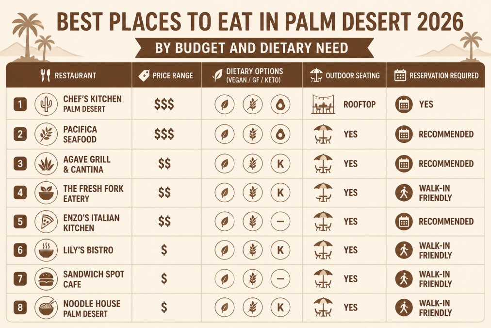 Professional illustration showing eat palm desert