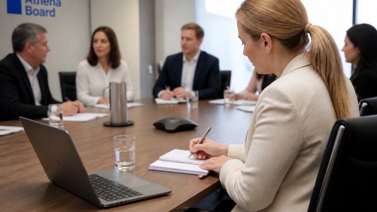 Infographic illustrating the essential board minute taking process during a professional conference meeting