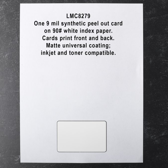 Inkjet compatible plastic peel out card, LMC8279.
