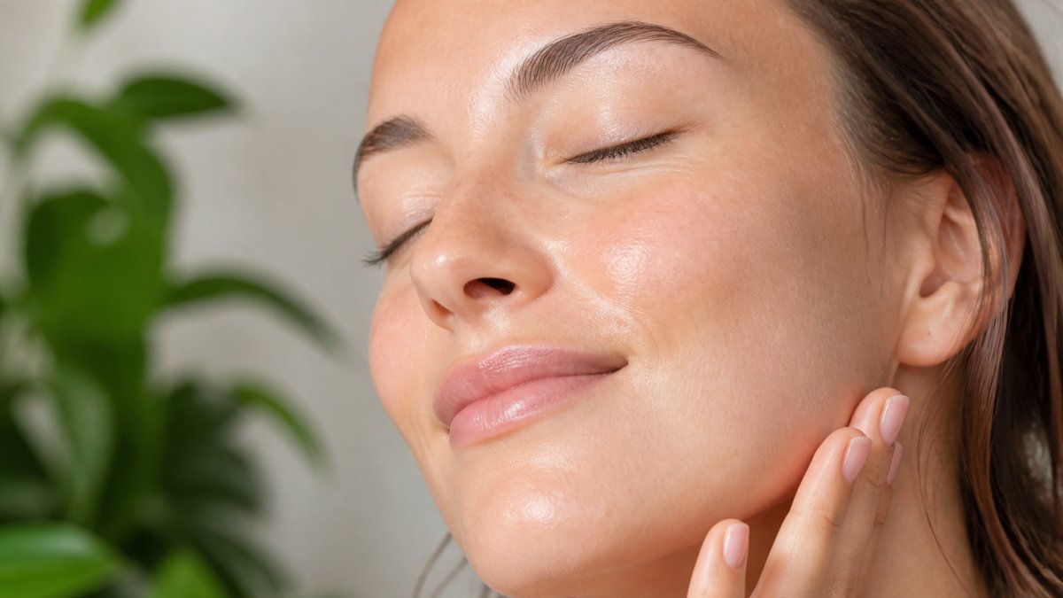Close-up of clear, healthy skin with natural radiance and even texture, person's face in soft natural lighting showing skin clarity