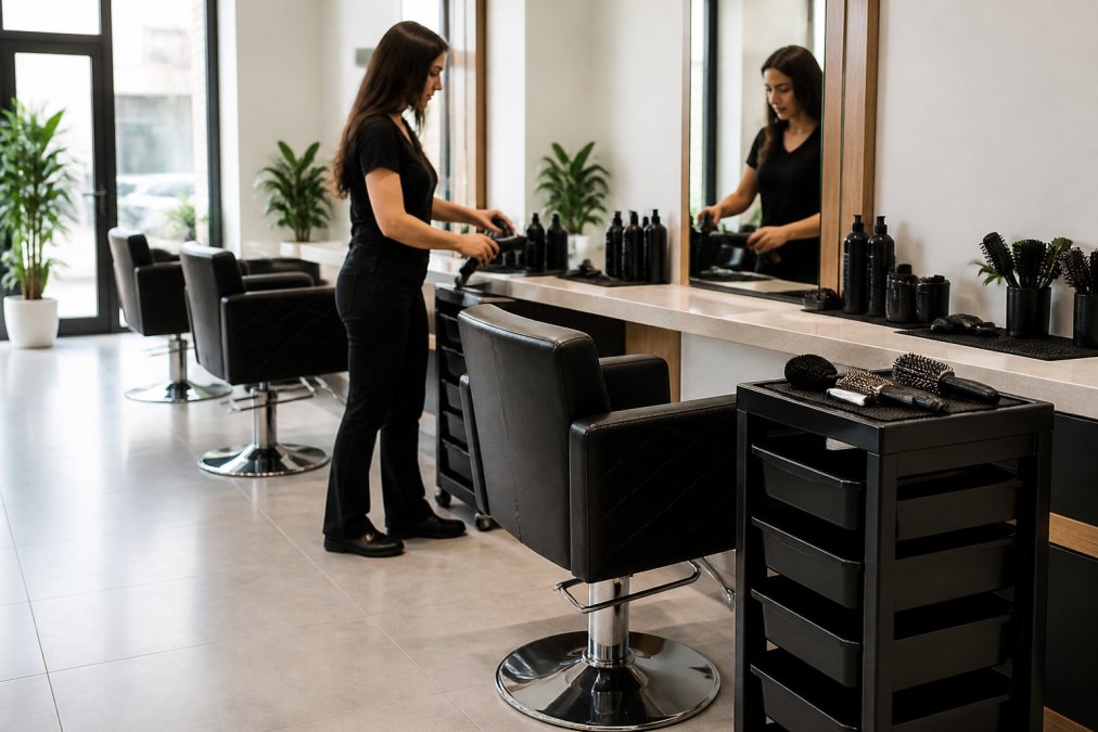 Modern salon with ergonomic styling chairs provided by professional salon equipment suppliers in Malta