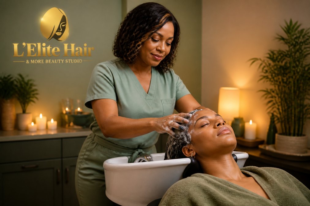 Professional therapist performing Japanese head spa massage on relaxed client in serene spa environment with warm lighting and calming decor