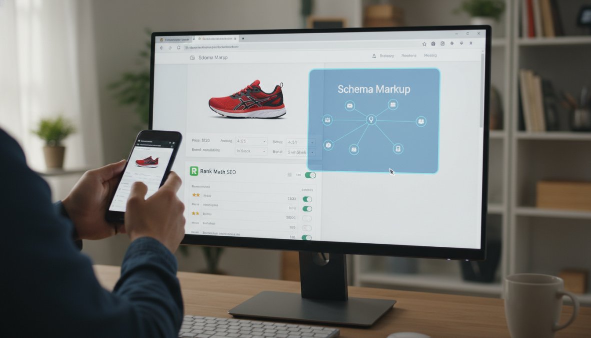 Rank Math plugin settings showing fields for GTIN, MPN, and ISBN