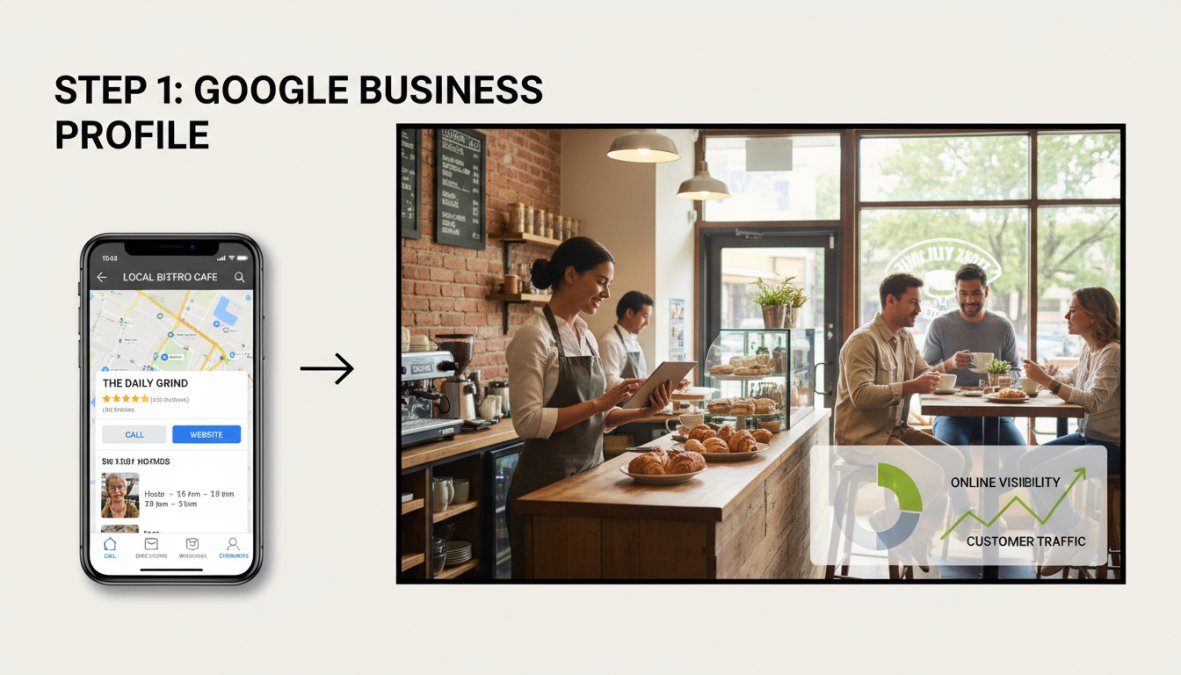 Example of a fully optimized Google Business Profile showing categories, description, address, phone number, website, photos, business hours, reviews, posts, and Q&A.