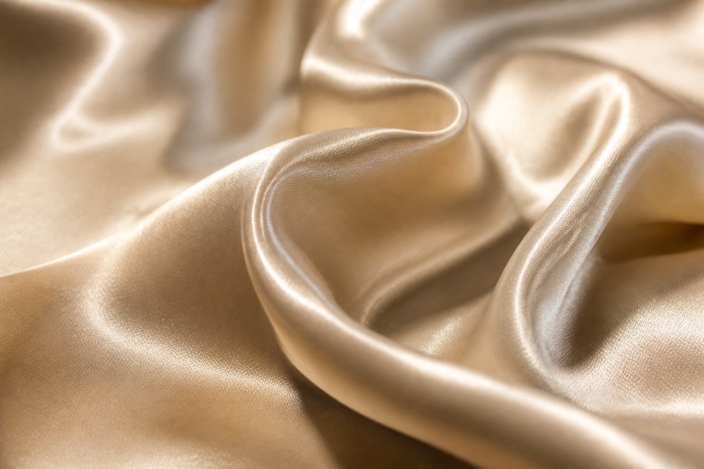 Close-up of the texture and drape of premium mulberry silk fabric, showing the softness and sheen of high-quality silk material catching natural light