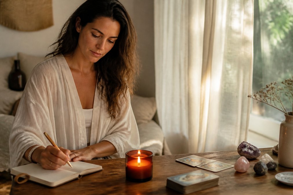 Infographic illustrating the 4-step process for a daily spiritual ritual using subscription box items