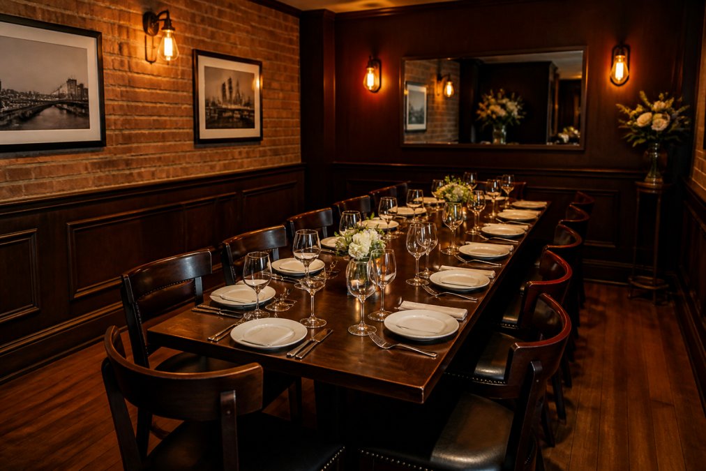 Infographic illustrating the ideal table layout for intimate group dinners in a cozy private dining room.