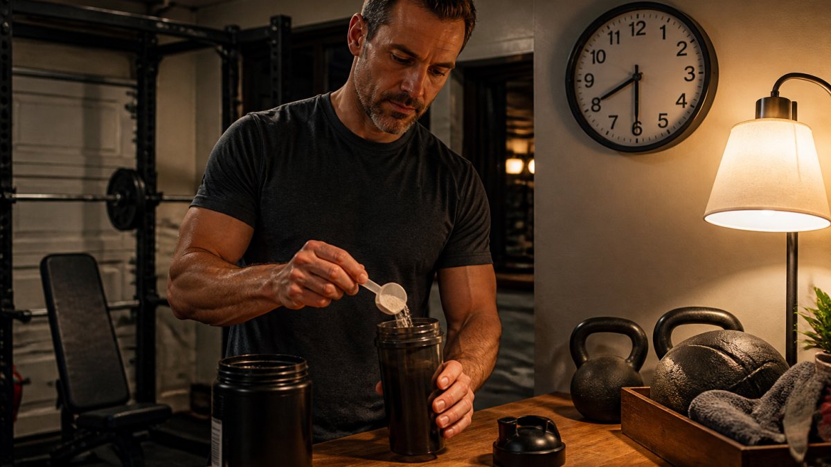 Infographic illustrating the timing of a stimulant free pre workout at 8:30 PM for improved evening training.