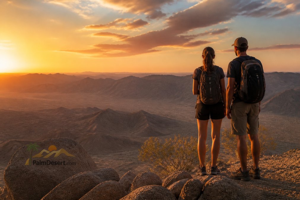 Professional illustration showing Hikers for sunset hiking spots