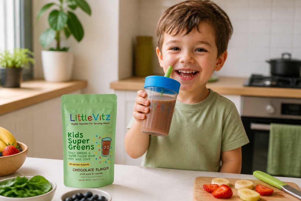 Professional illustration showing Young for nutritional powder for kids