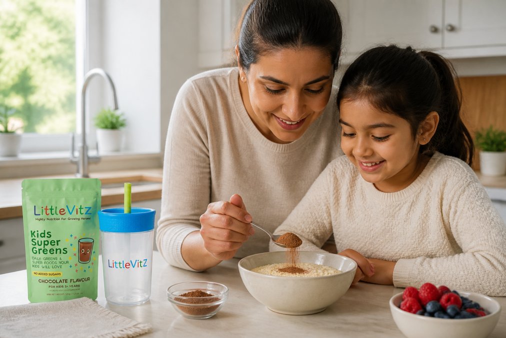 Step-by-step visual guide for Parent for nutritional powder for kids