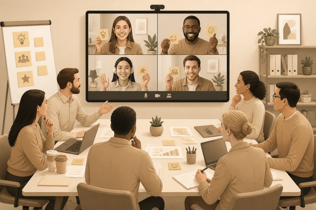 Professional illustration showing team building activities