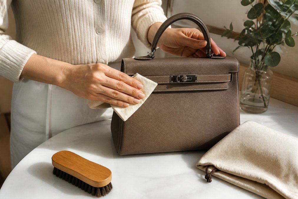 Expert tips illustration for person's and hands and gently concepts for timeless designer bags