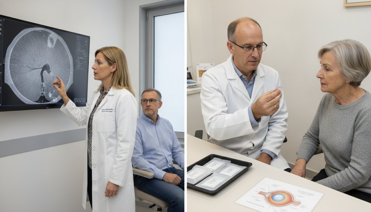 Side-by-side comparison of ophthalmologist and clinical and setting concepts for best vision correction for over 50