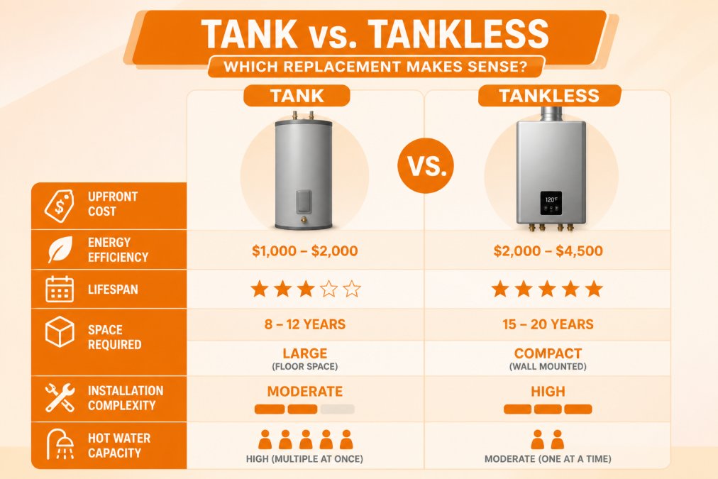 Visual comparison chart showing replace water heater