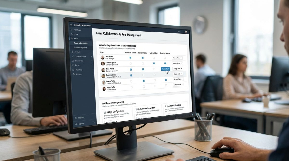 A real-time SEO monitoring dashboard displaying current traffic, keyword rankings, and website performance metrics