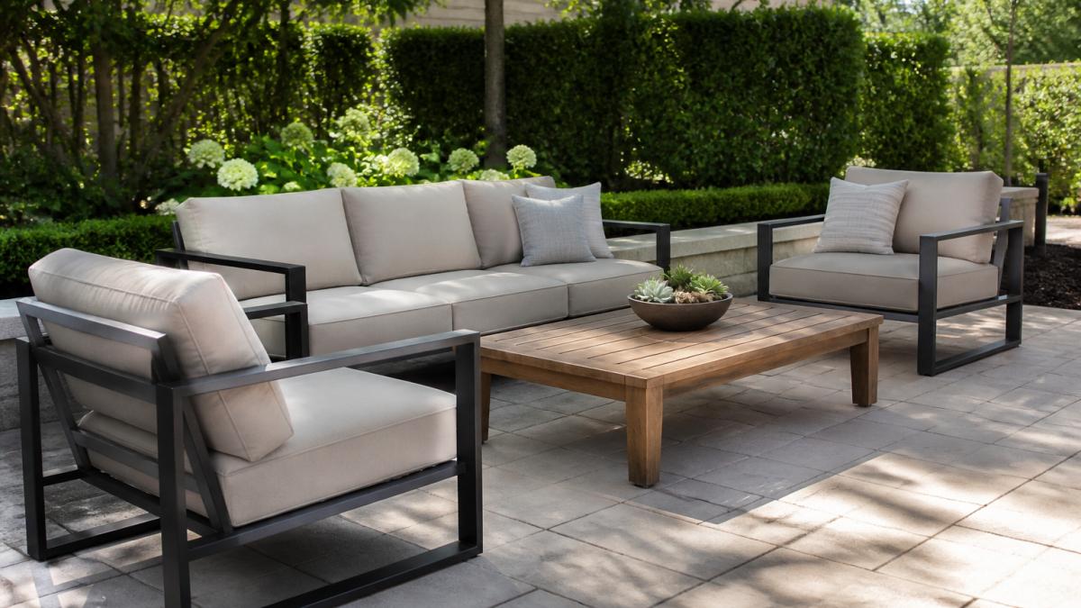 Infographic comparing durability and maintenance needs of various outdoor furniture materials