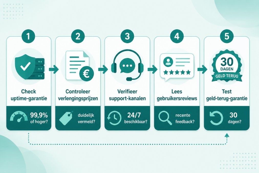 Beste goedkope webhosting: wat je echt moet weten Flowchart voor evaluatie van goedkope webhosting: 1) Check uptime-garantie (99,9% of hoger?) → 2) Controleer verlengingsprijzen (duidelijk vermeld?) → 3) Verifieer support-kanalen (24/7 beschikbaar?) → 4) Lees gebruikersreviews (recente feedback?) → 5) Test geld-terug-garantie (30 dagen?)