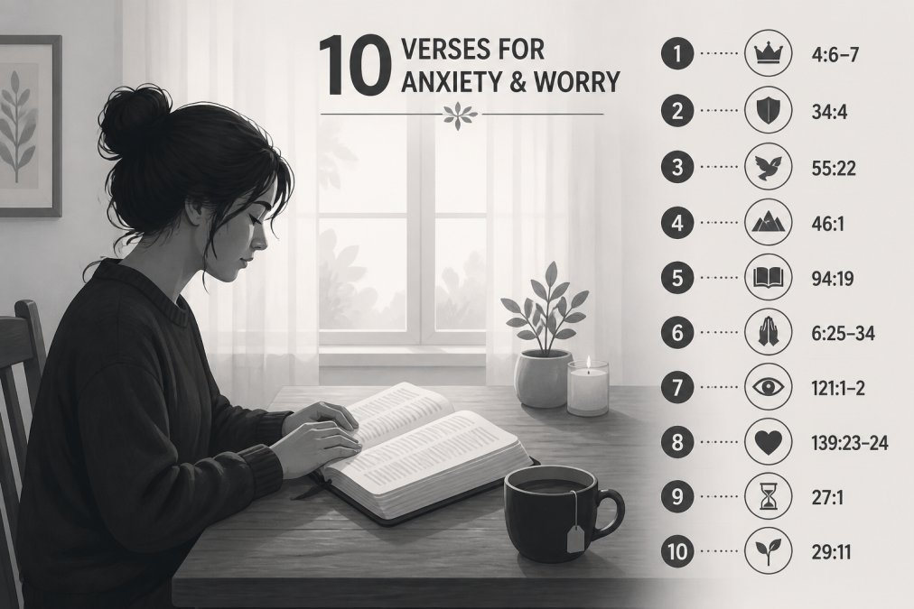 Professional illustration showing bible verses for dealing with stress