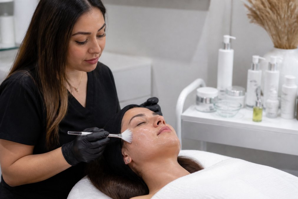 Professional illustration showing licensed and esthetician and clean concepts for biorepeel for acne scars